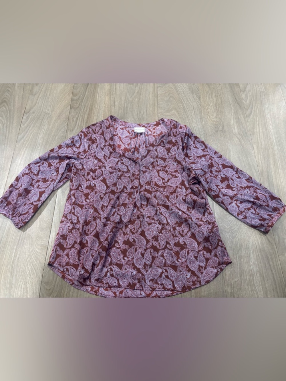 Liz Claiborne Burgundy Paisley V-Neck Blouse